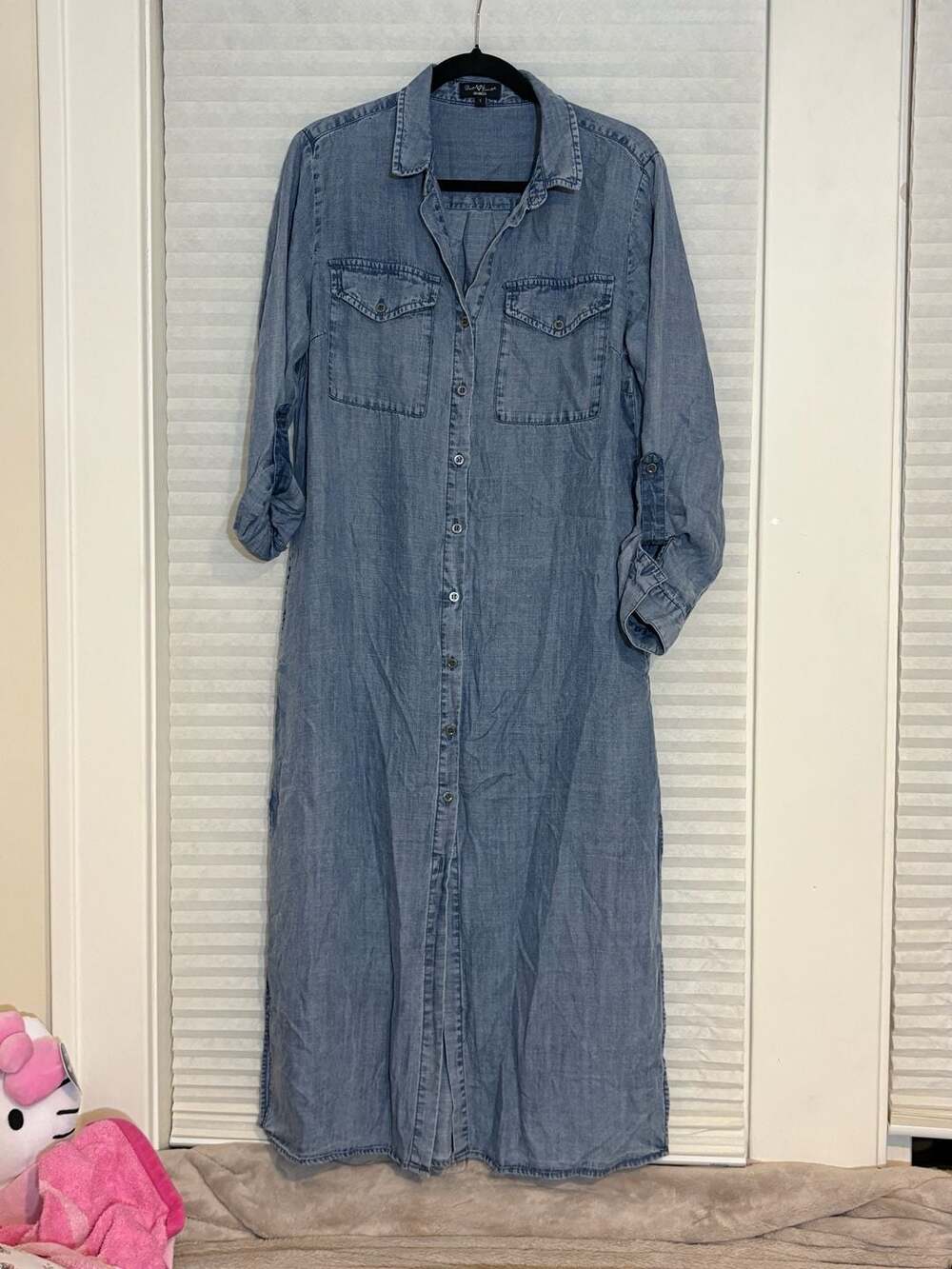 Velvet Heart Denim Midi Shirtdress Size S Blue Tencel Long Sleeve